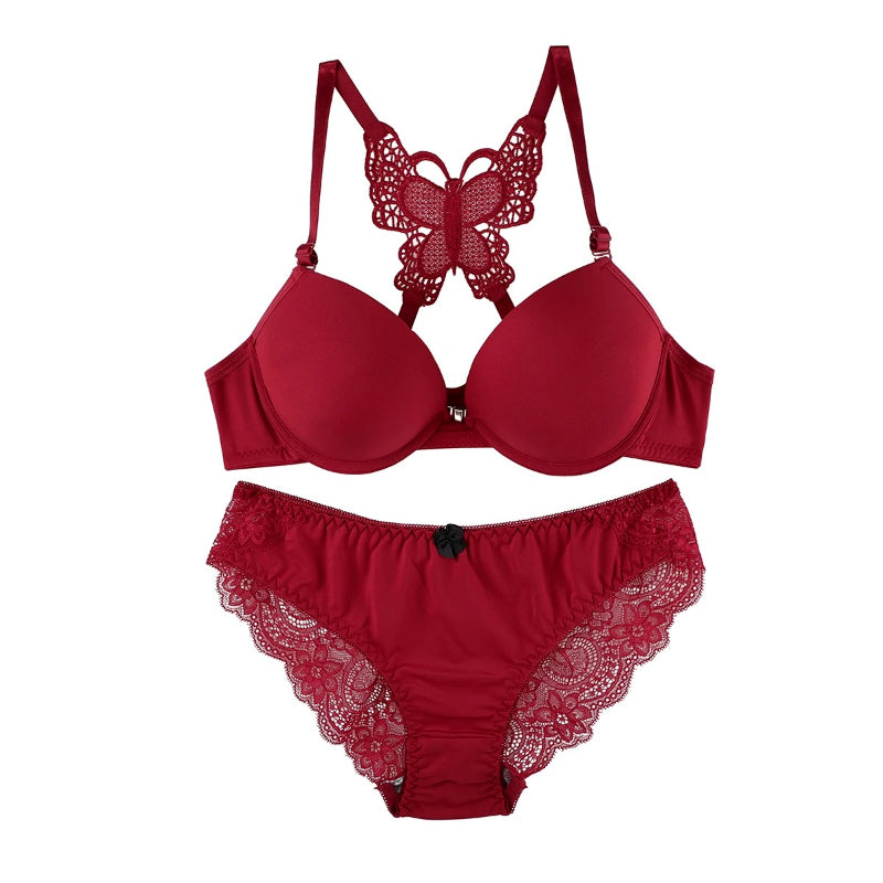 Elegant Butterfly Back Front-Closure Push-Up Bra & Panty Set for Women – Comfortable Everyday Lingerie
