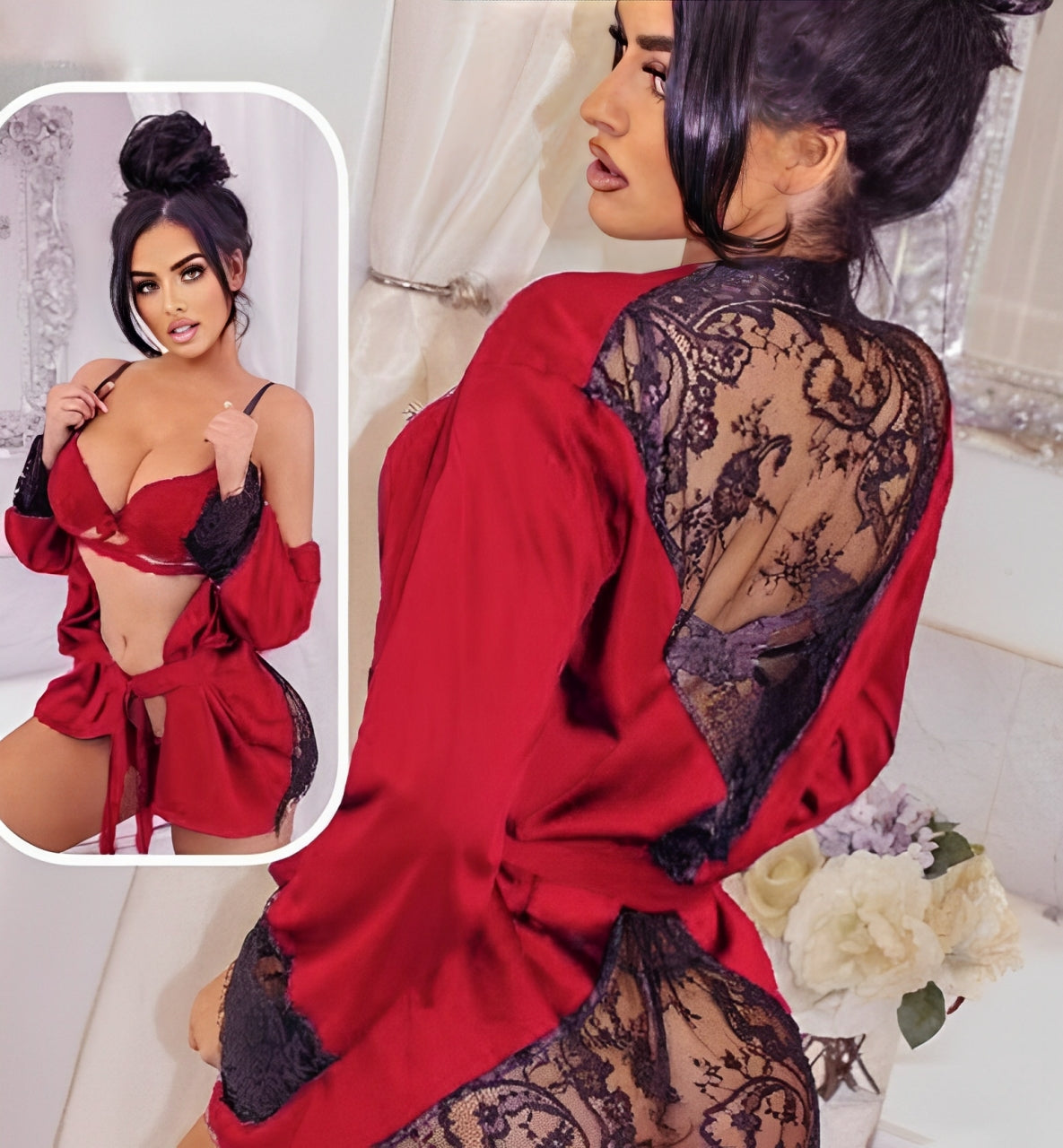 Luxury 3-Piece Satin & Lace Lingerie Set for Women