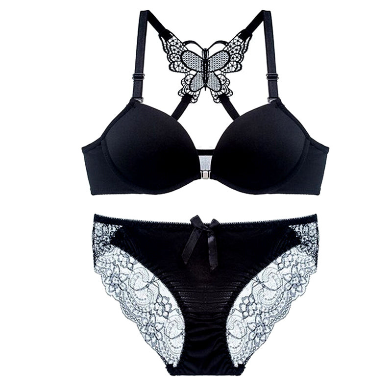 Elegant Butterfly Back Front-Closure Push-Up Bra & Panty Set for Women – Comfortable Everyday Lingerie