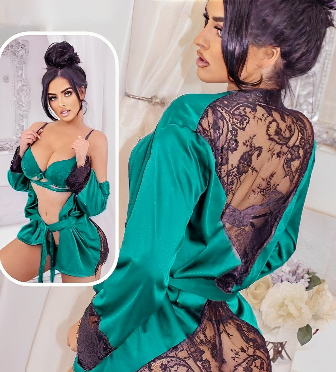 Luxury 3-Piece Satin & Lace Lingerie Set for Women