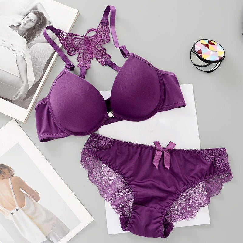 Elegant Butterfly Back Front-Closure Push-Up Bra & Panty Set for Women – Comfortable Everyday Lingerie
