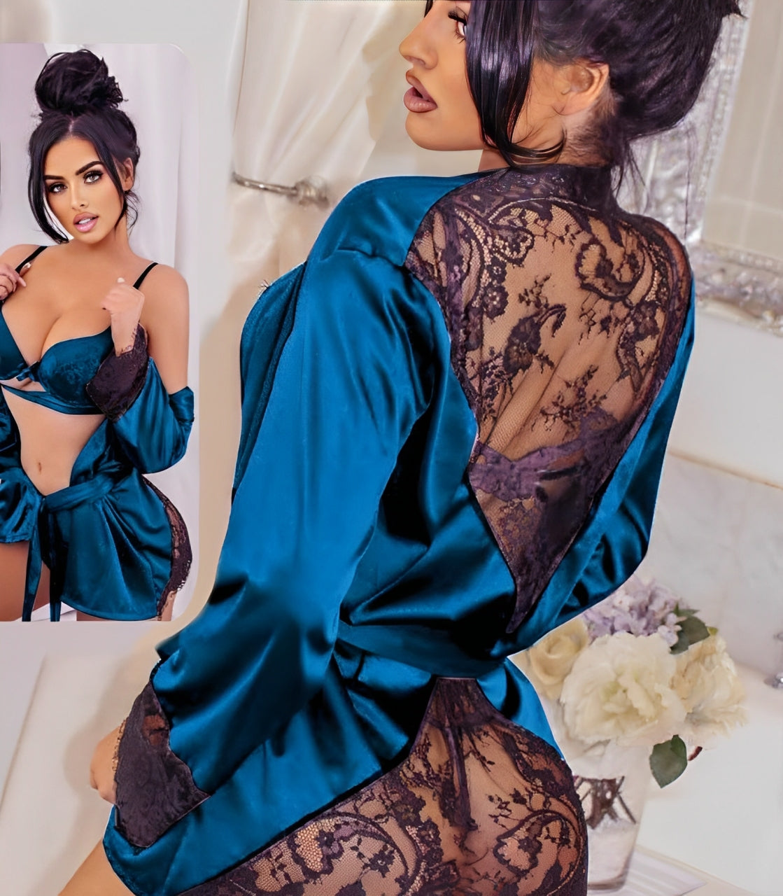 Luxury 3-Piece Satin & Lace Lingerie Set for Women