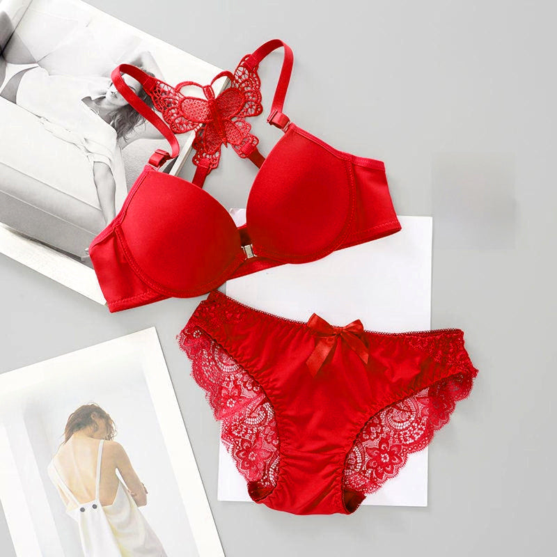 Elegant Butterfly Back Front-Closure Push-Up Bra & Panty Set for Women – Comfortable Everyday Lingerie