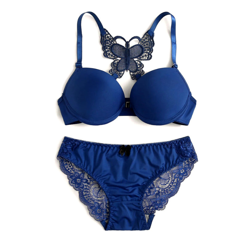 Elegant Butterfly Back Front-Closure Push-Up Bra & Panty Set for Women – Comfortable Everyday Lingerie